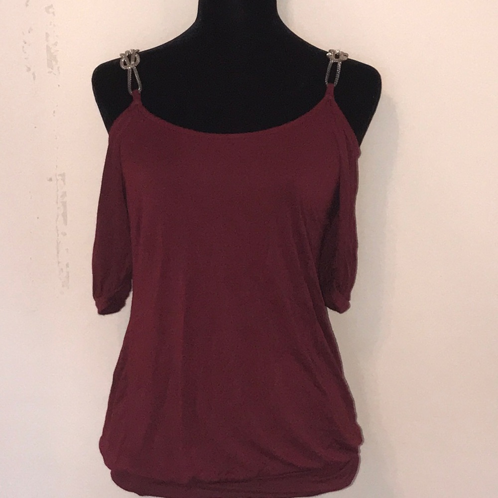 Rhapsody Cold Shoulder Burgundy Blouse
